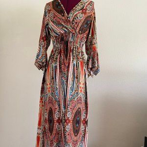 Women - Floral Print Casual V Neck Autumn Long Dresses